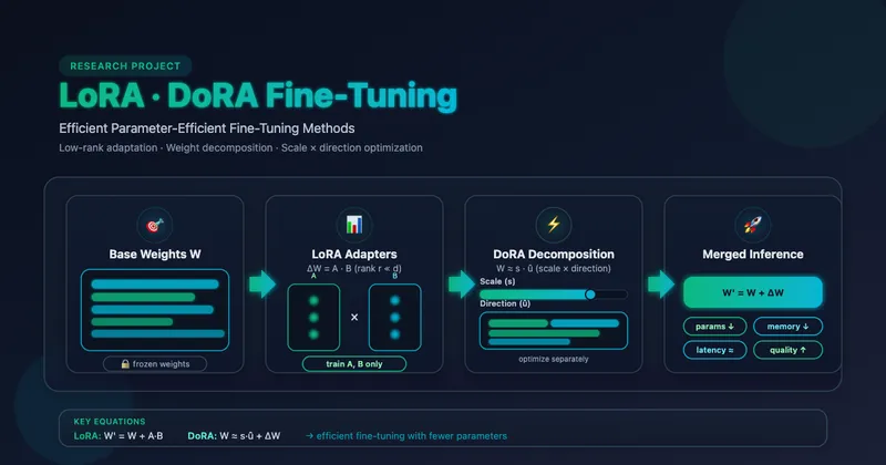 Concept illustration for LoRA and DoRA fine-tuning techniques.